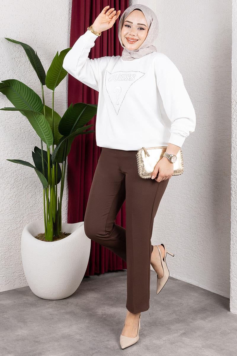 Beli Lastikli Krep Pantolon KAHVERENGİ
