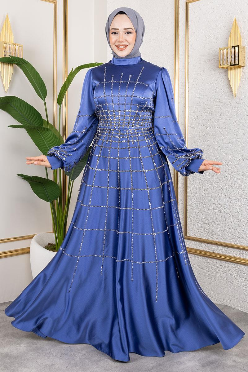 Kafes Model Saten Abiye İNDİGO