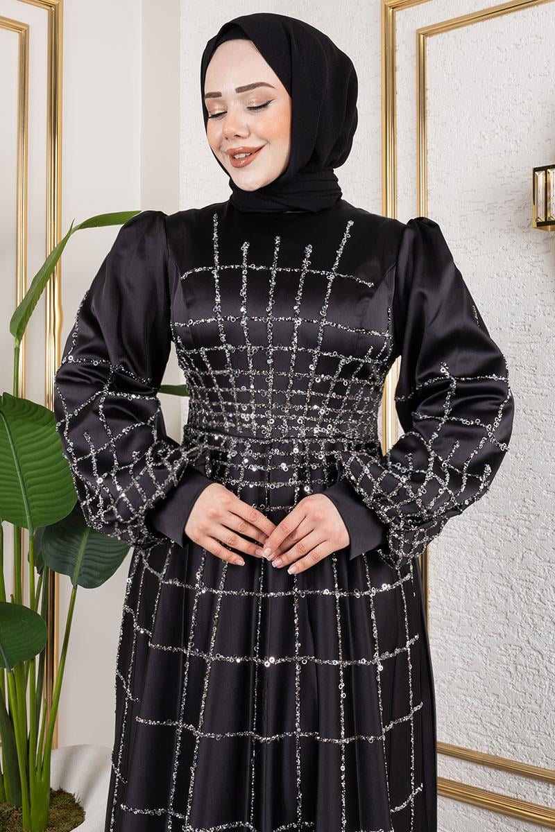 Kafes Model Saten Abiye SİYAH