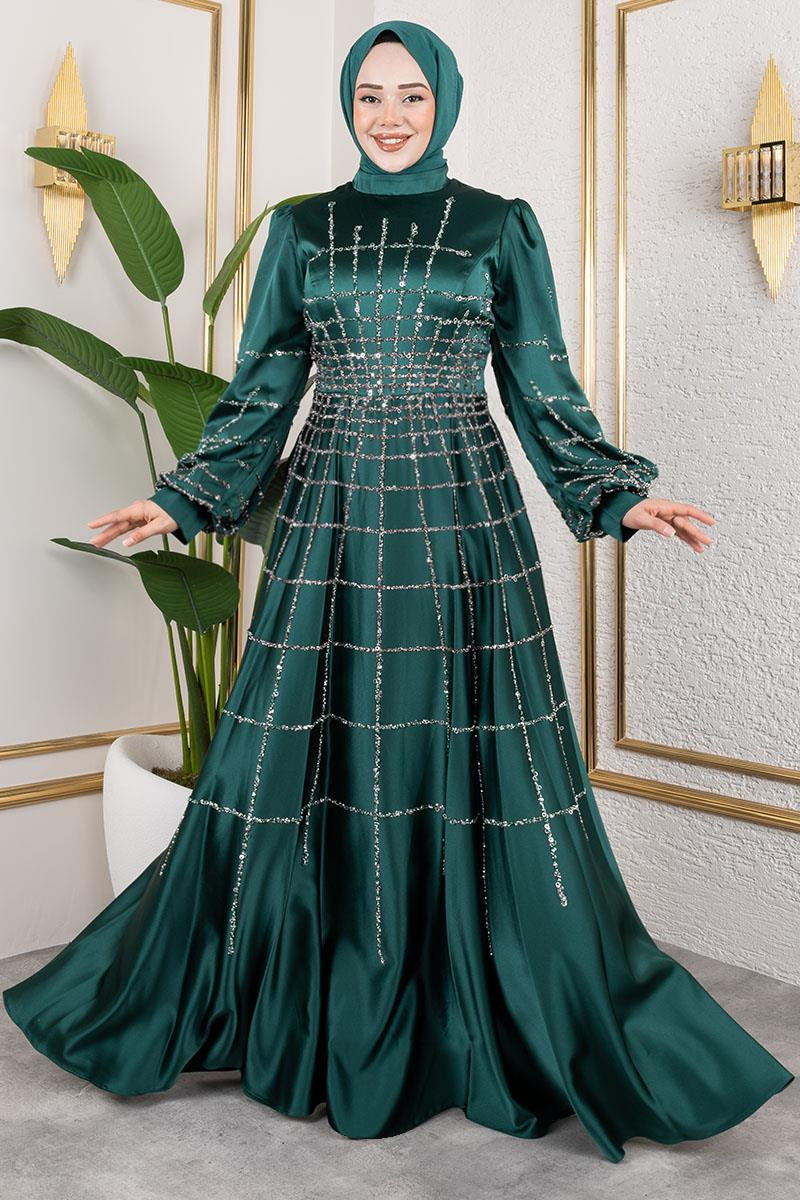 Kafes Model Saten Abiye ZÜMRÜT YEŞİLİ
