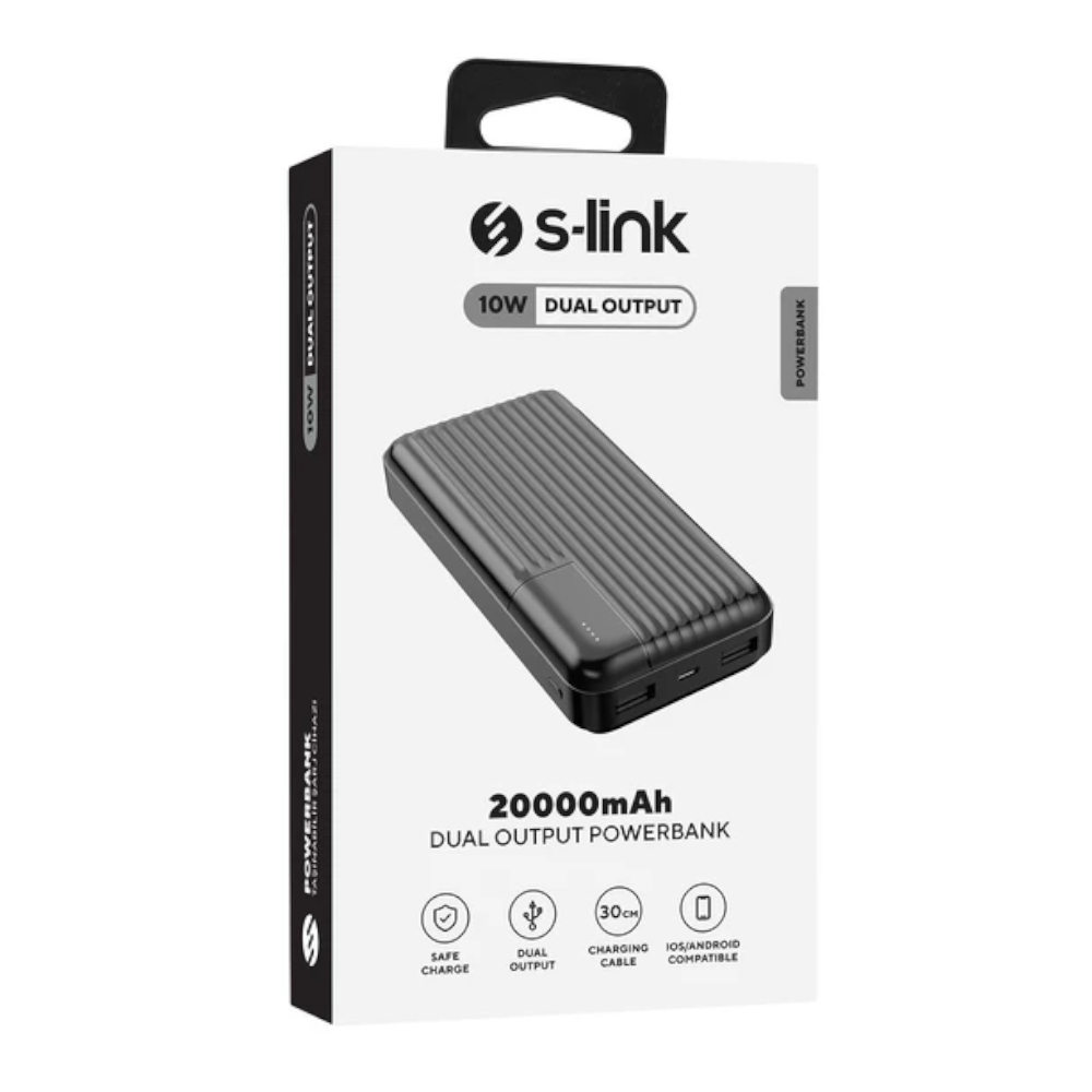 S Link 20000 mah Dual Output Black Power Bank