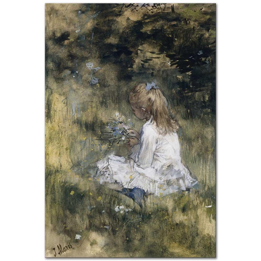 Jacob Maris Çimenlikte Çiçeklerle Kız Kanvas Tablo