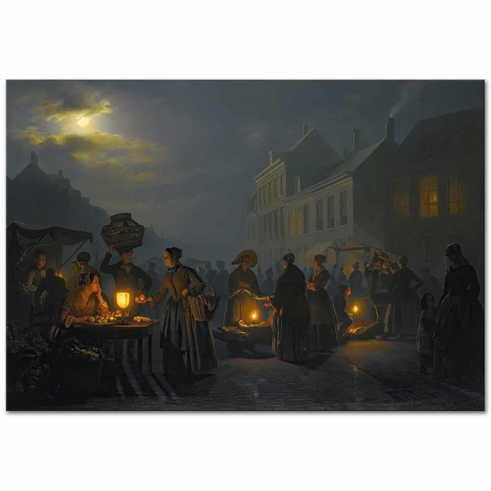 Petrus van Schendel Alacakaranlıkta Pazar Yeri Kanvas Tablo