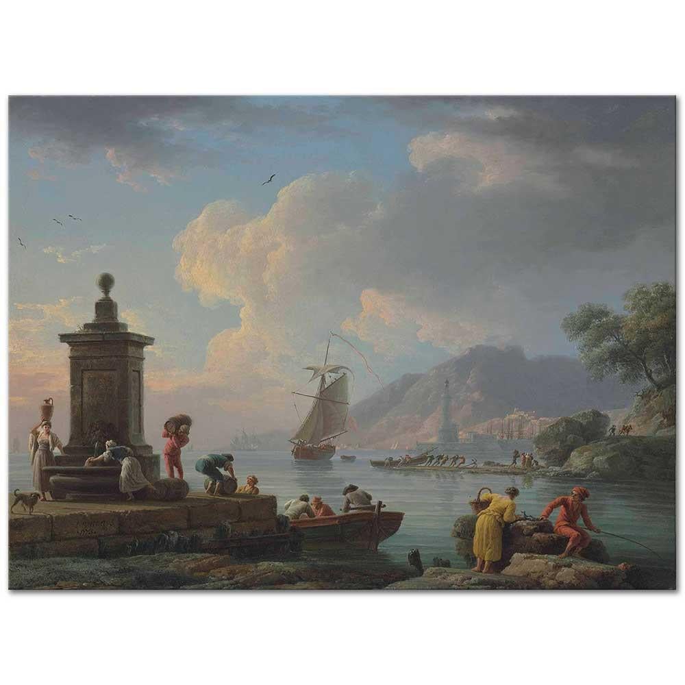Claude Joseph Vernet Bir Akdeniz Limanında Figürler Kanvas Tablo