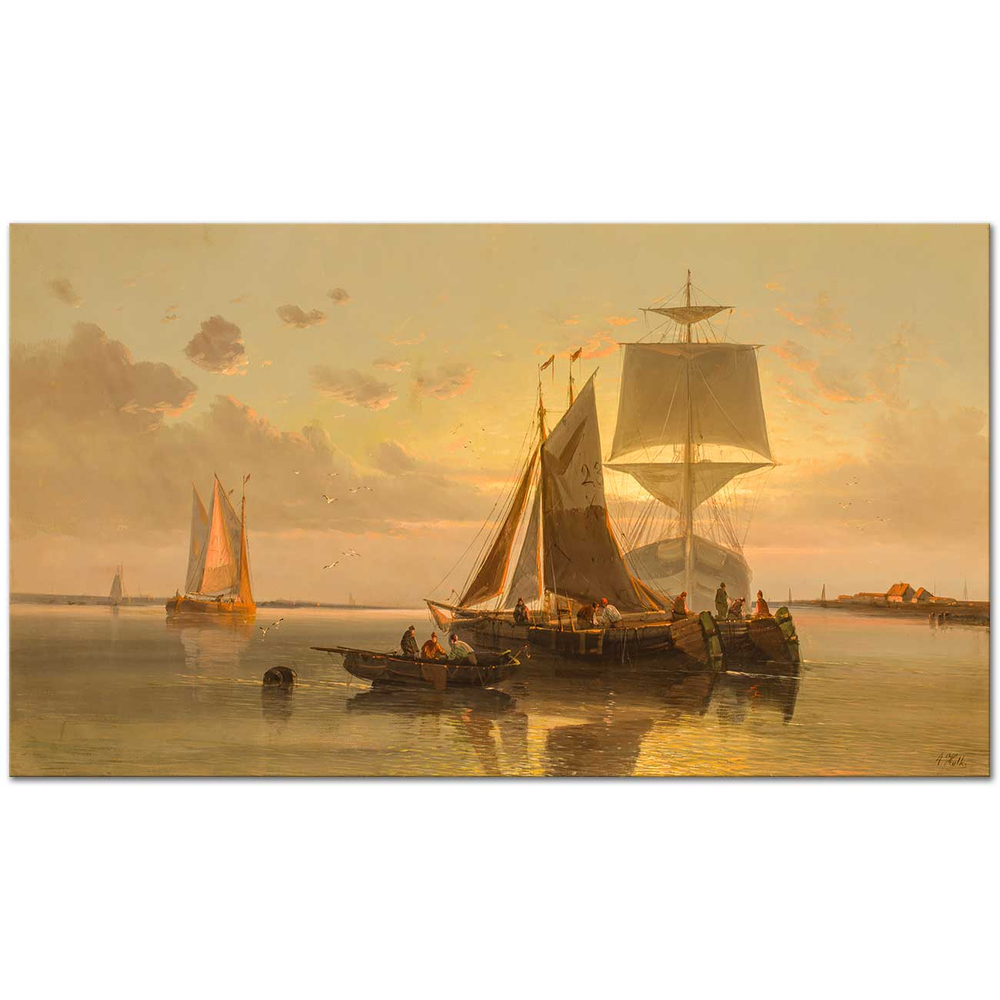 Abraham Hulk Gün Batımında Balıkçı Tekneleri Kanvas Tablo