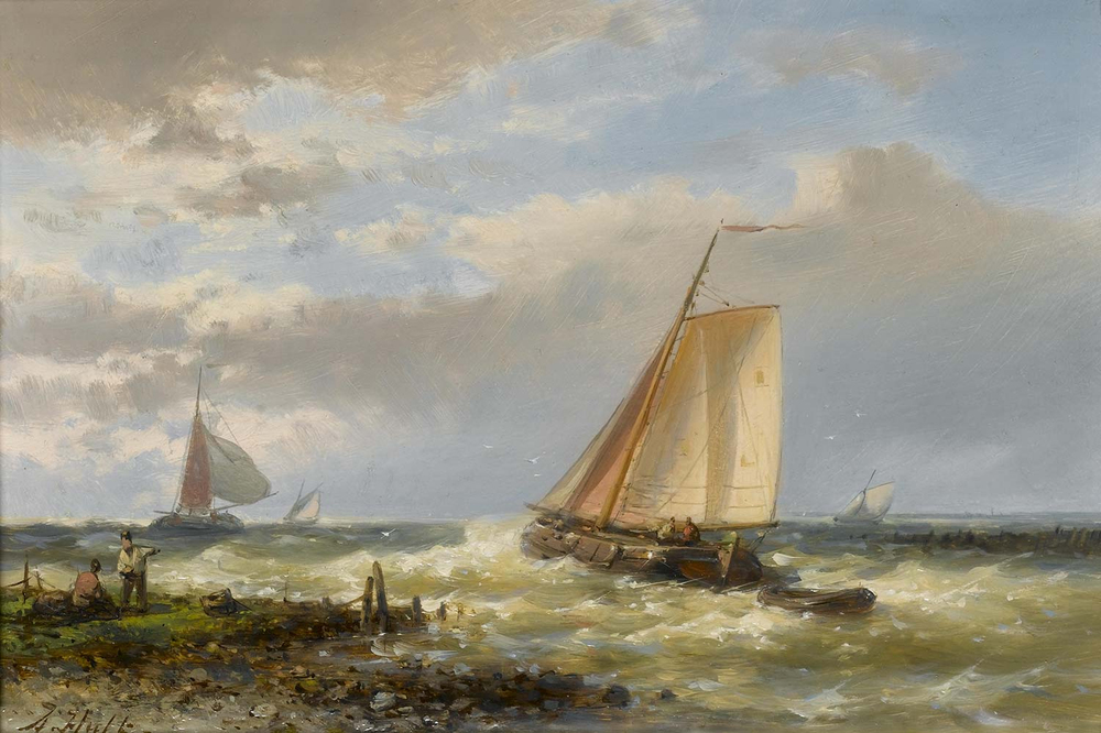 Abraham Hulk Fishing Boats Running Out Of Port Against The Tide Art Print