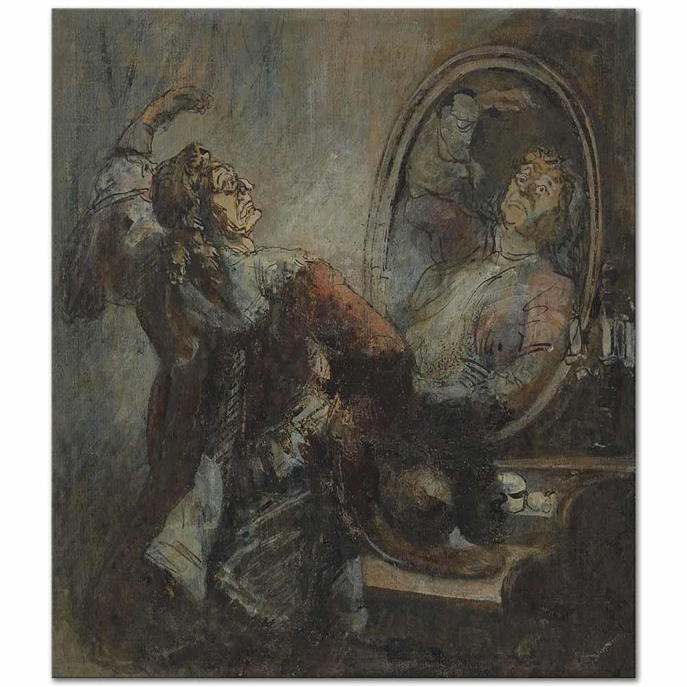 Honore Daumier Ayna Önünde Çalışan Aktör Kanvas Tablo