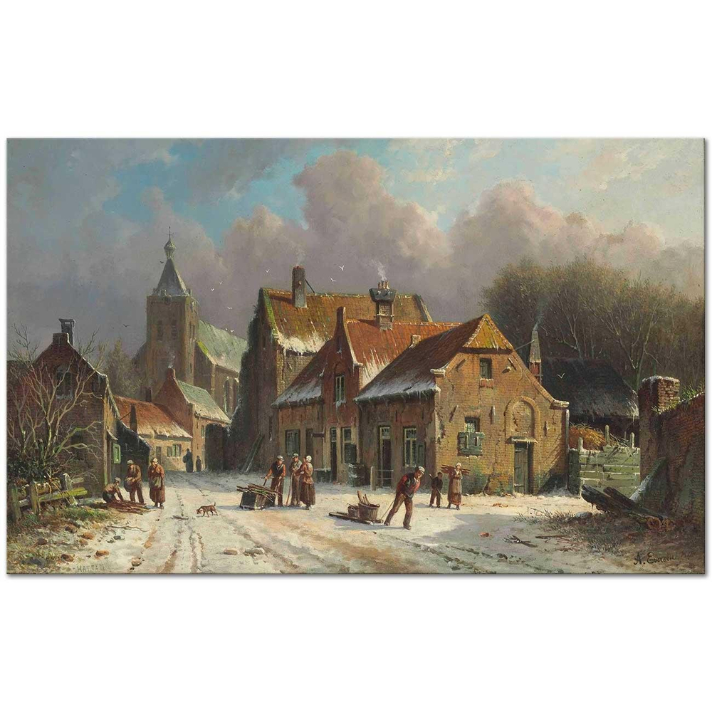 Adrianus Eversen Hattem'de Kış Kanvas Tablo