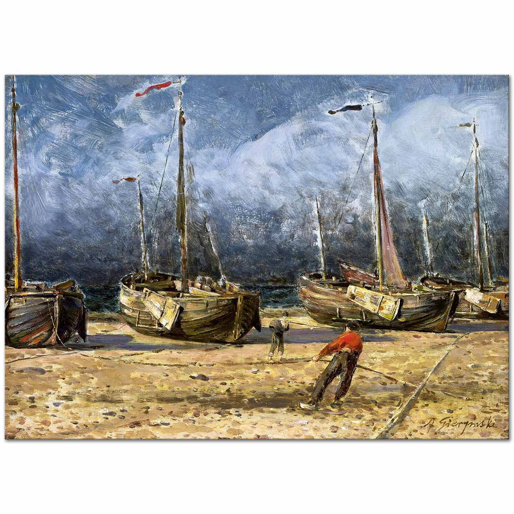 Aleksander Gierymski Kıyıda Balıkçı Tekneleri Kanvas Tablo