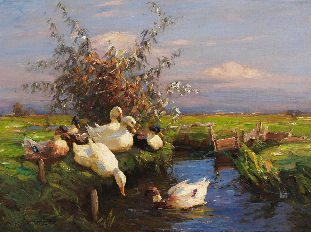 Alexander Koester Seven Ducks At The Ditch Art Print