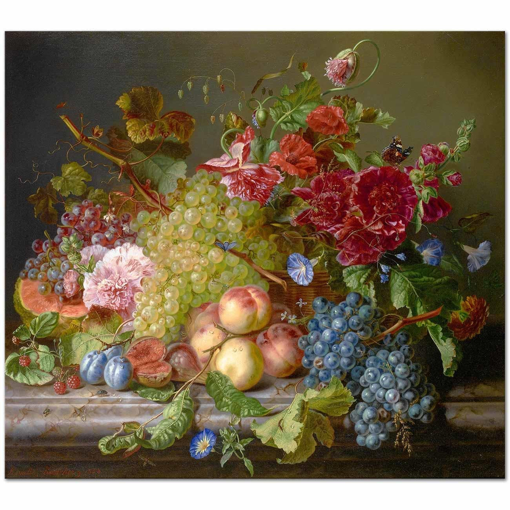 Amalie Kaercher Meyve ve Çiçekli Natürmort Kanvas Tablo