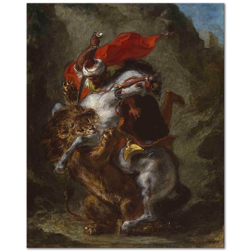 Eugene Delacroix Arap Süvari Aslana Saldırırken Kanvas Tablo