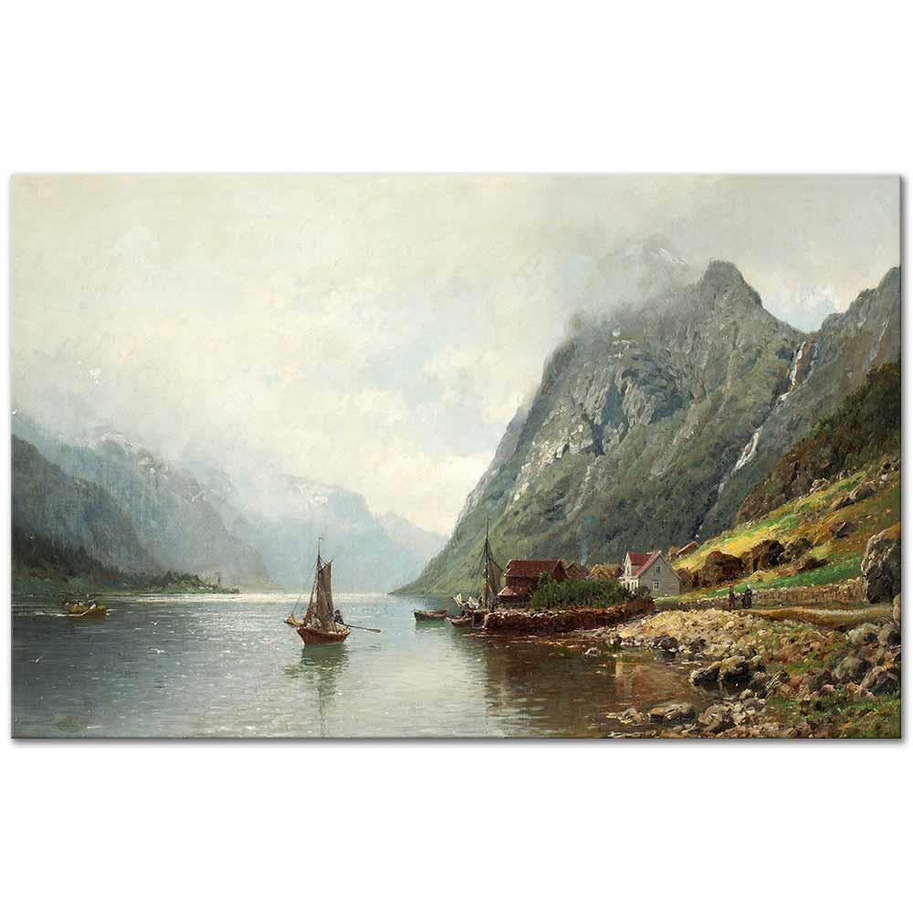 Anders Monsen Askevold Yelkenli ve Fiyort Manzarası Kanvas Tablo