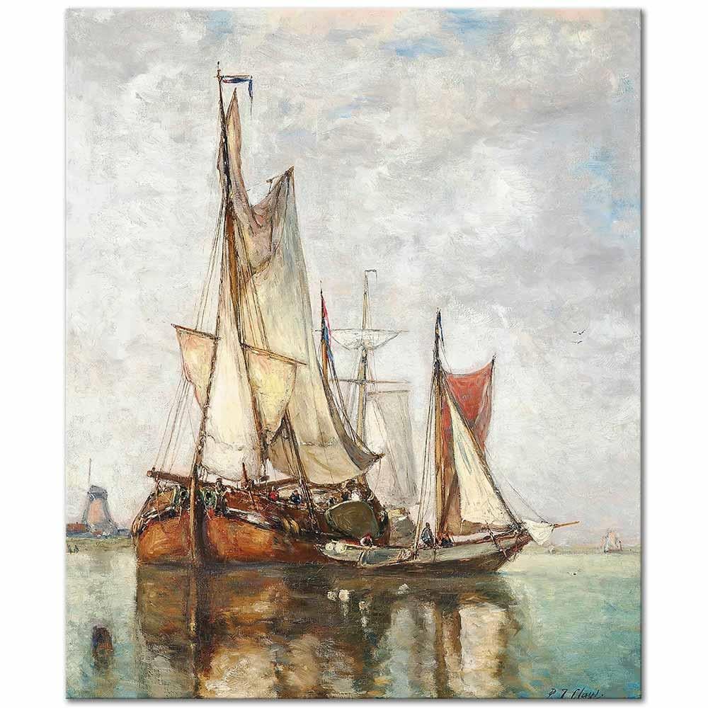 Paul Jean Clays Değirmen Önünde Yük Boşaltan Tekneler Kanvas Tablo