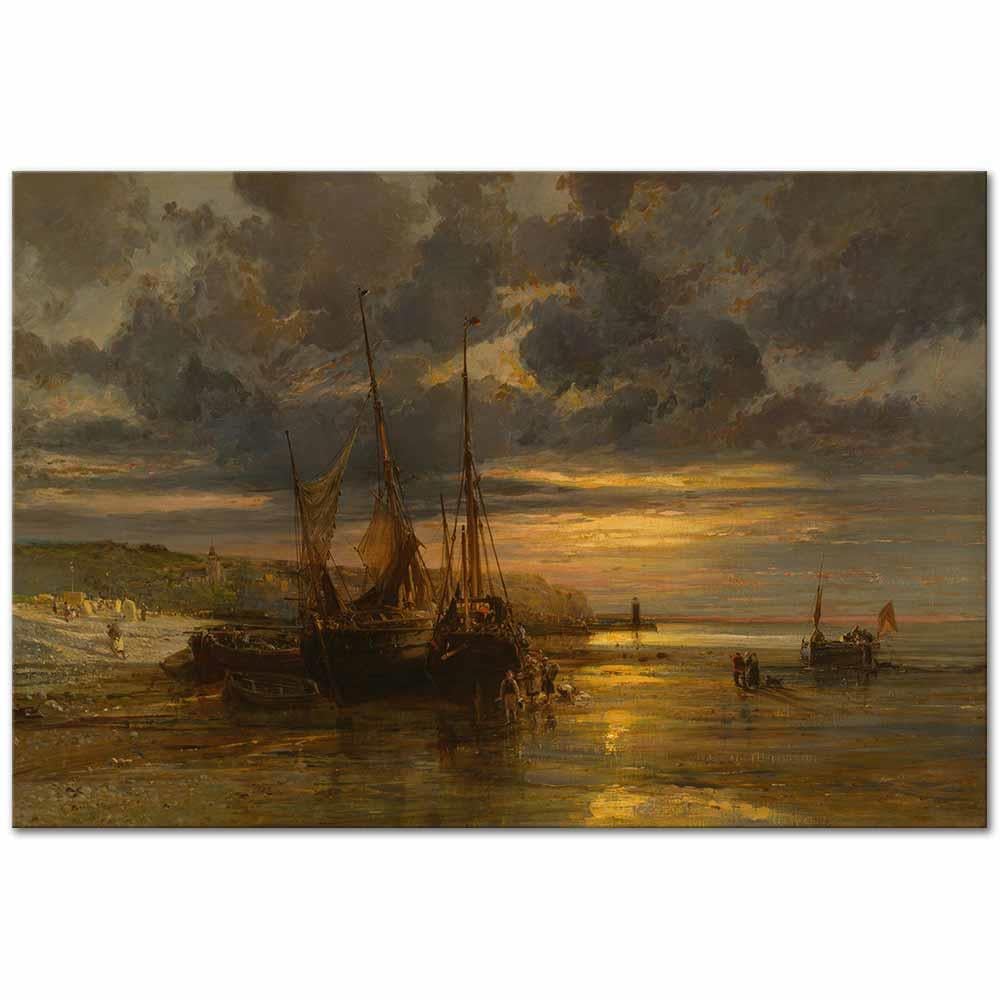 Jules Achille Noël Sahildeki Balıkçı Tekneleri Kanvas Tablo