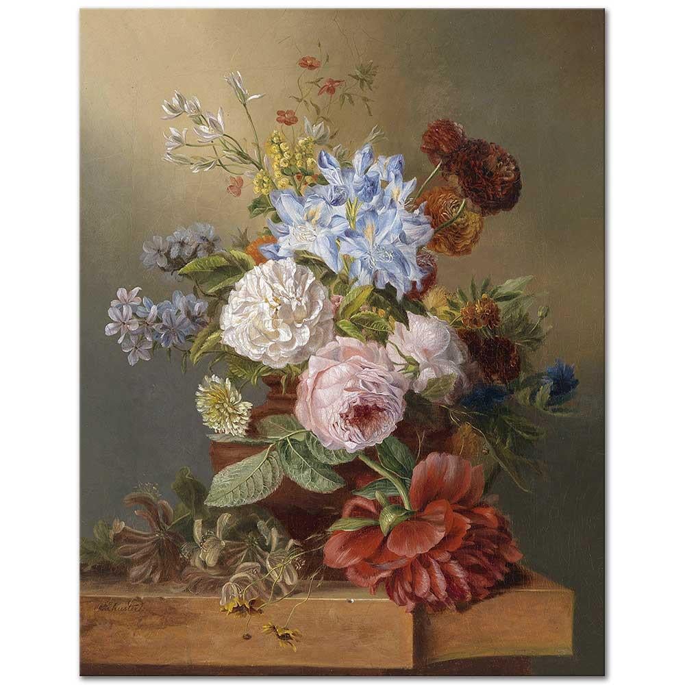 Josef Schuster Çiçekler ile Natürmort Kanvas Tablo