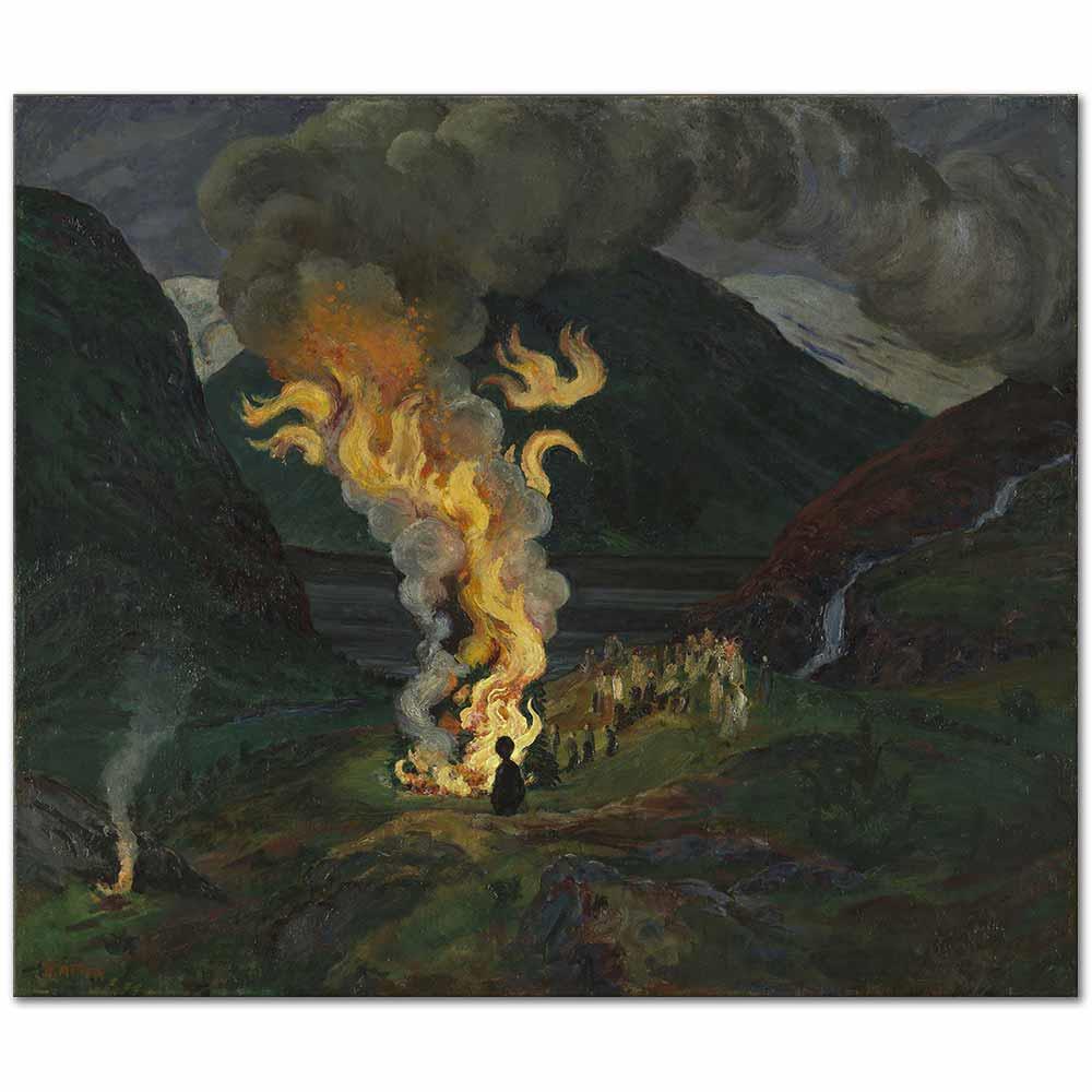 Nikolai Astrup Yaz Gecesinde Şenlik Ateşi Kanvas Tablo