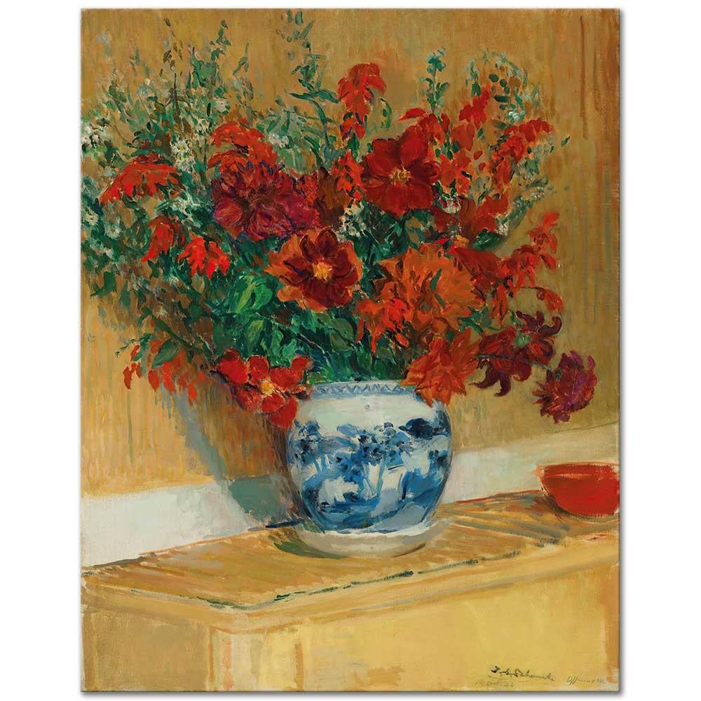 Jacques-Emile Blanche Mavi Vazoda Çiçek Buketi Kanvas Tablo