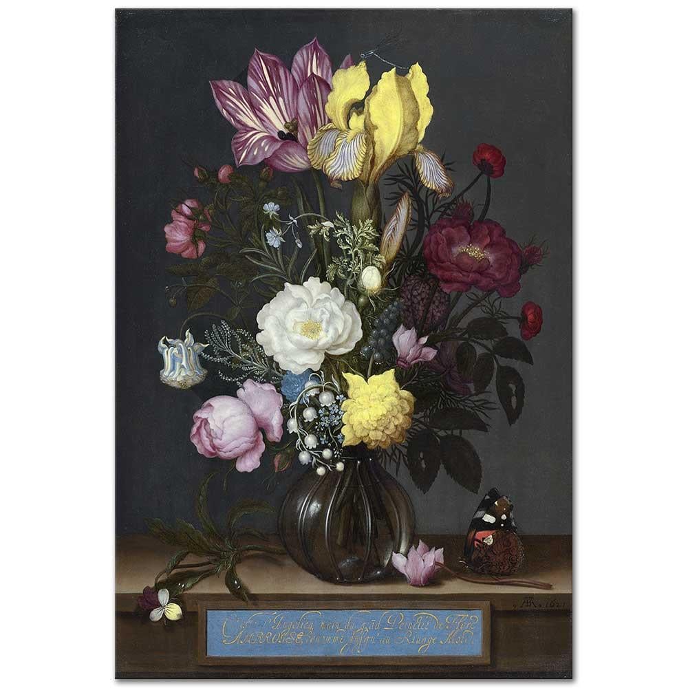 Ambrosius Bosschaert the Elder Cam Vazoda Çiçekler ile Natürmort Kanvas Tablo