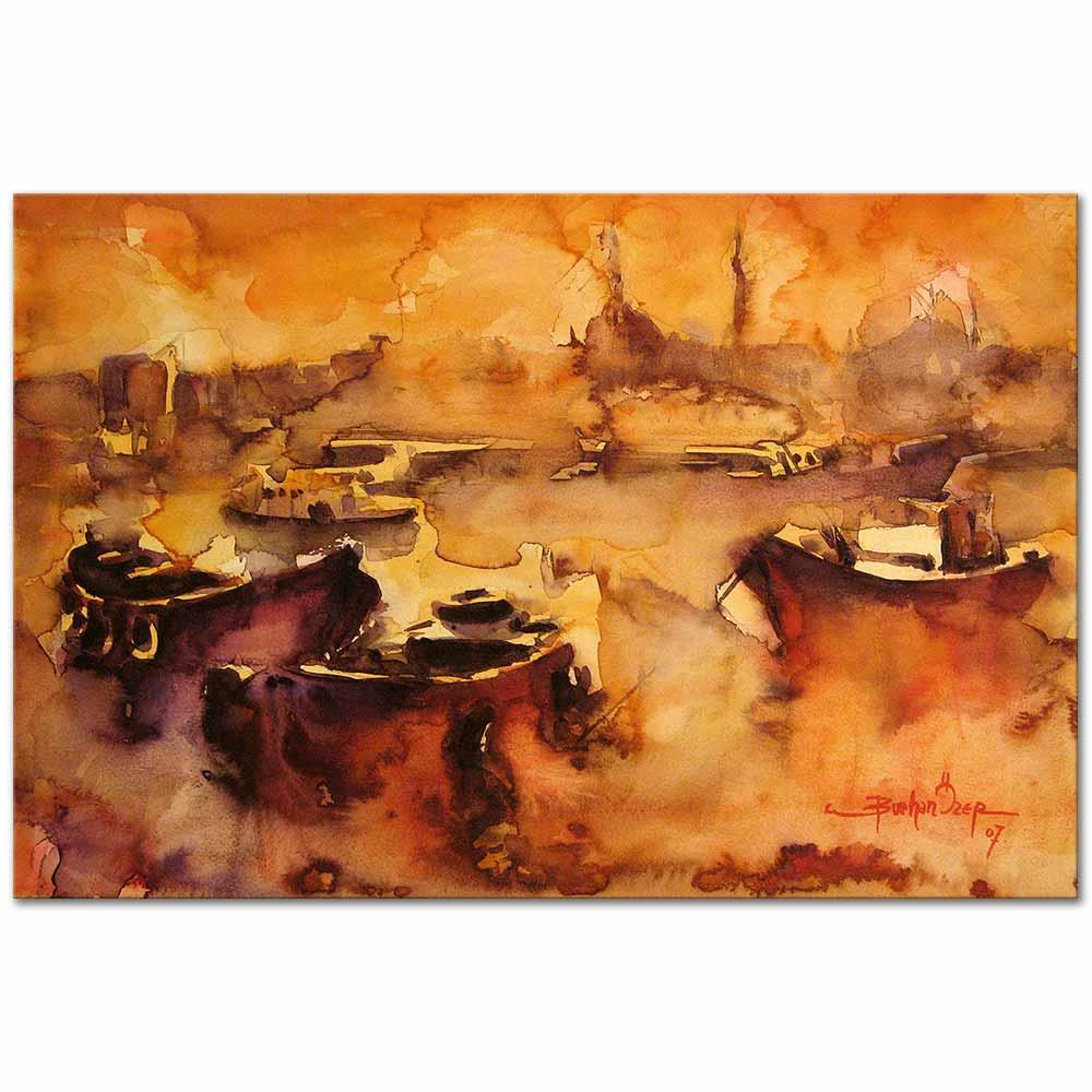 Burhan Özer Günbatımında Haliç Kanvas Tablo