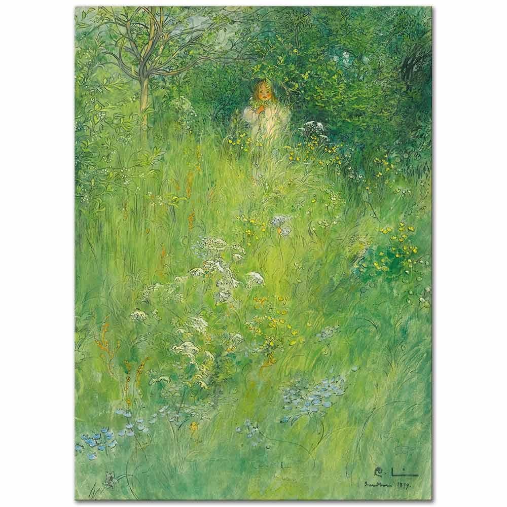 Carl Larsson Kersti Çayırda Dolaşırken Kanvas Tablo
