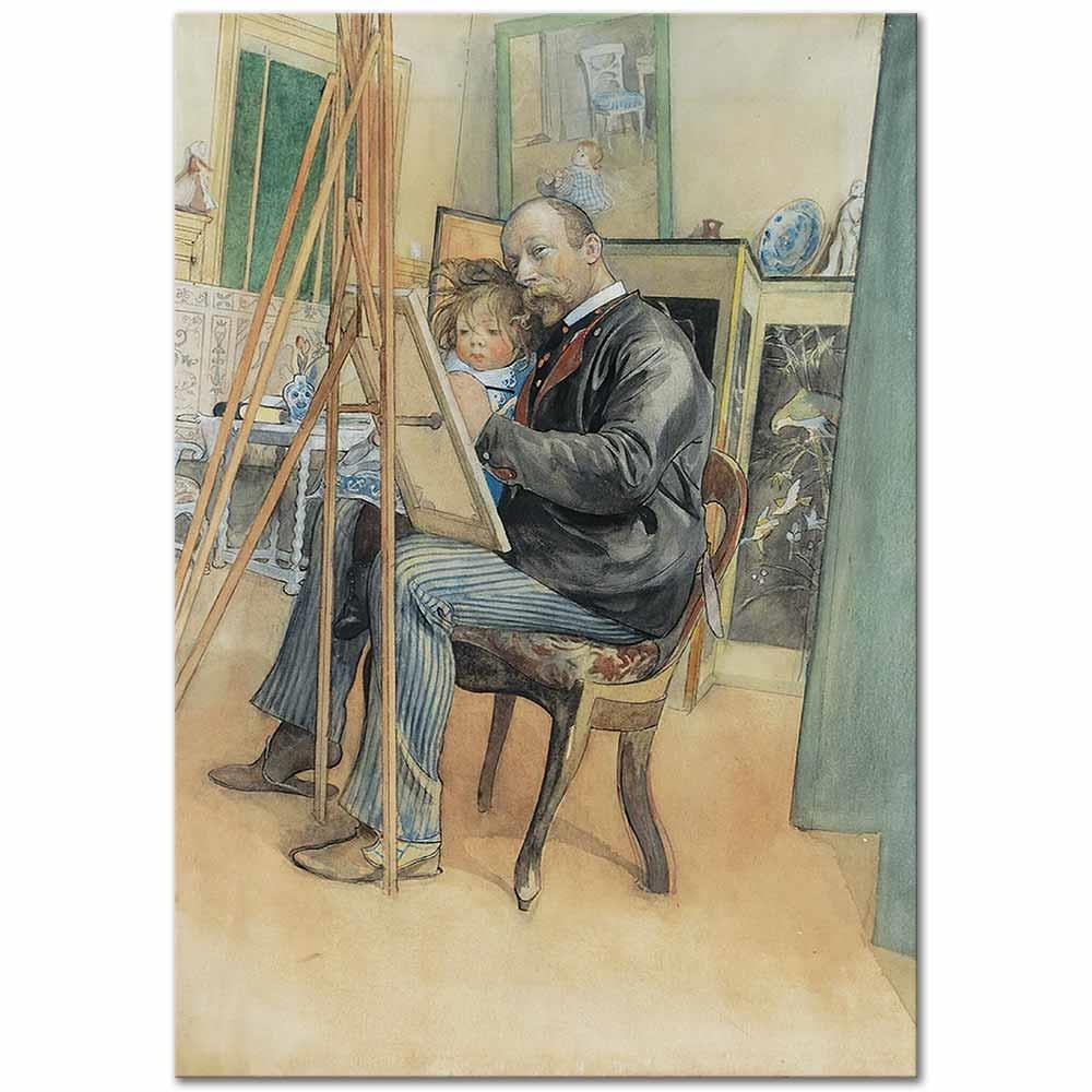 Carl Larsson Brita İle Aynadaki Resim Kanvas Tablo