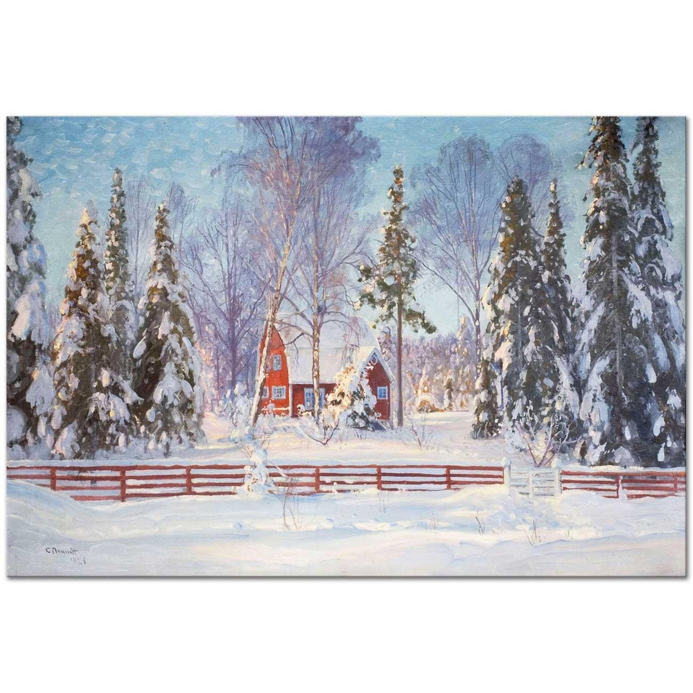 Carl Ludwig Brandt Kış Manzarası ve Kulübe Kanvas Tablo