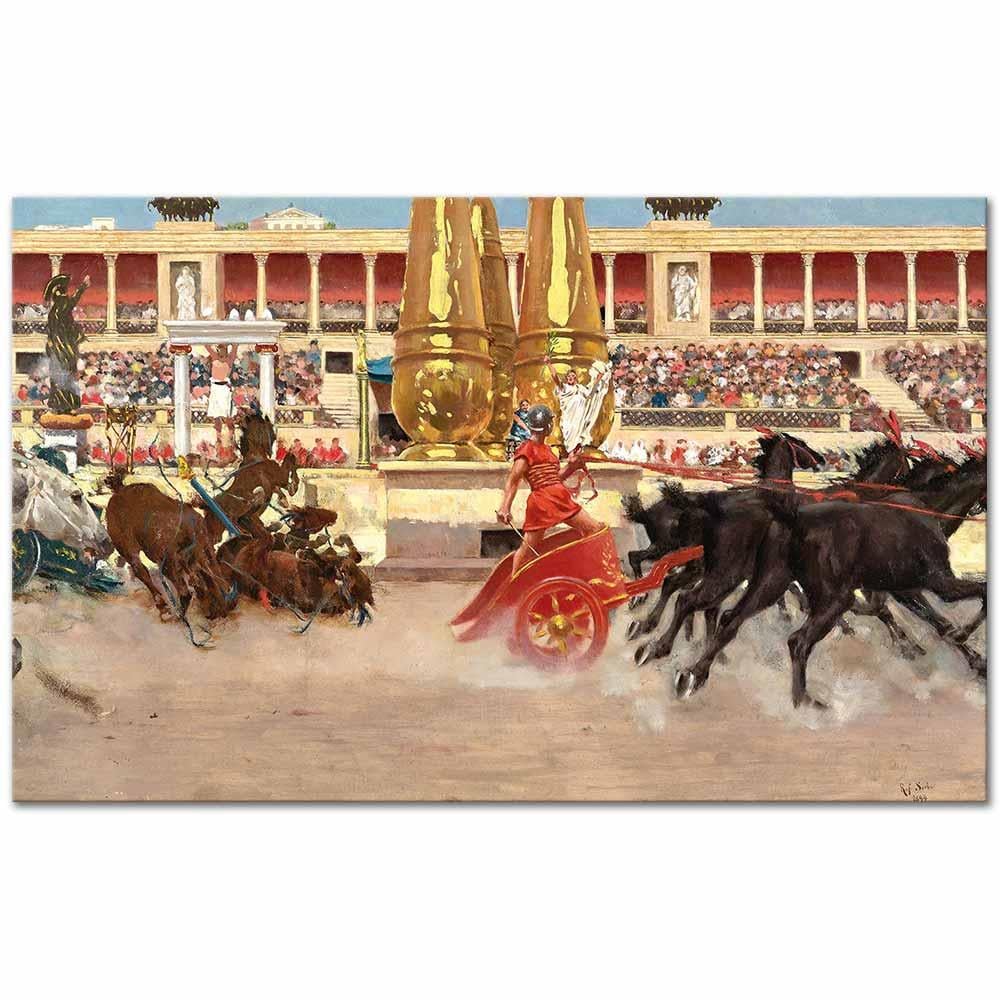 Raffaello Sorbi Atlı Araba Yarışı Kanvas Tablo