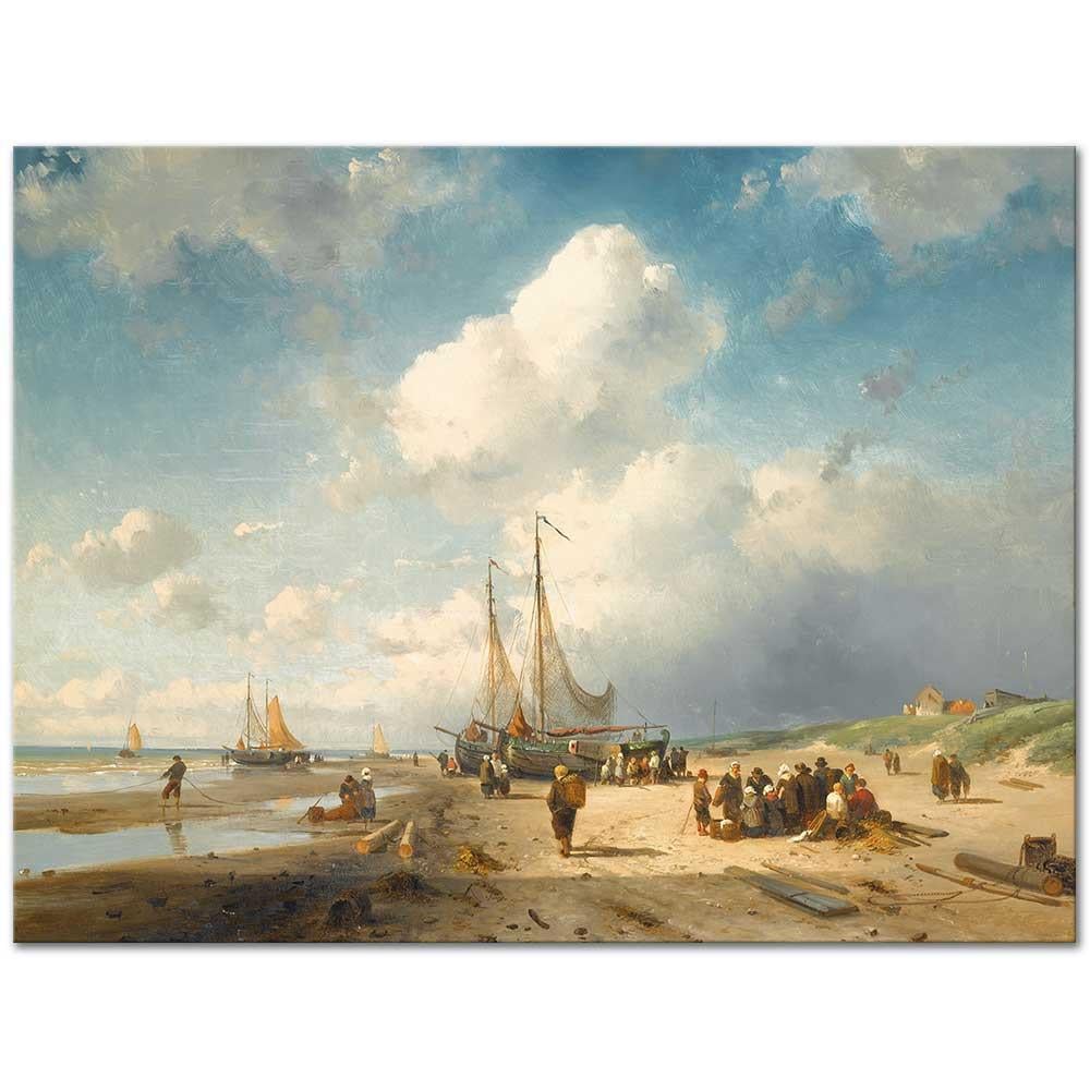 Charles Leickert Sahilde Balıkçılar Kanvas Tablo