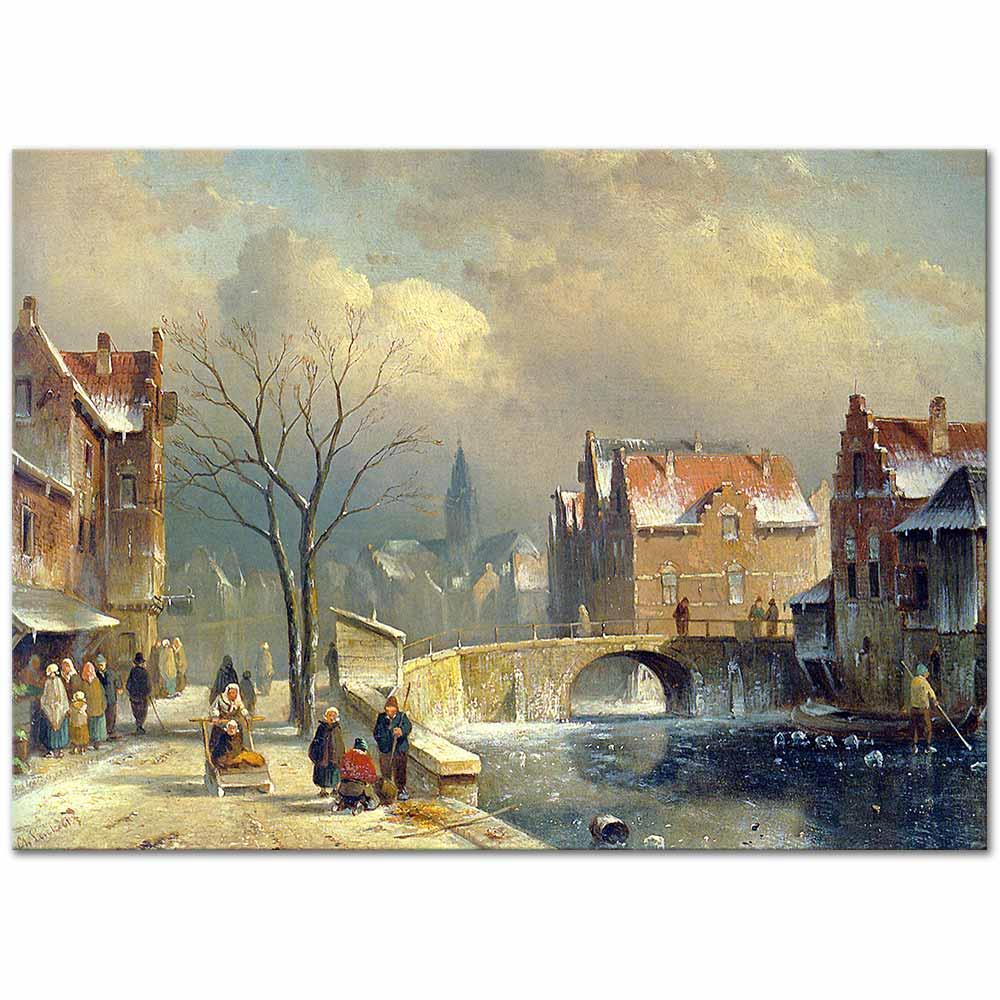 Charles Leickert Donmuş Yollar ve Köylüler Kanvas Tablo