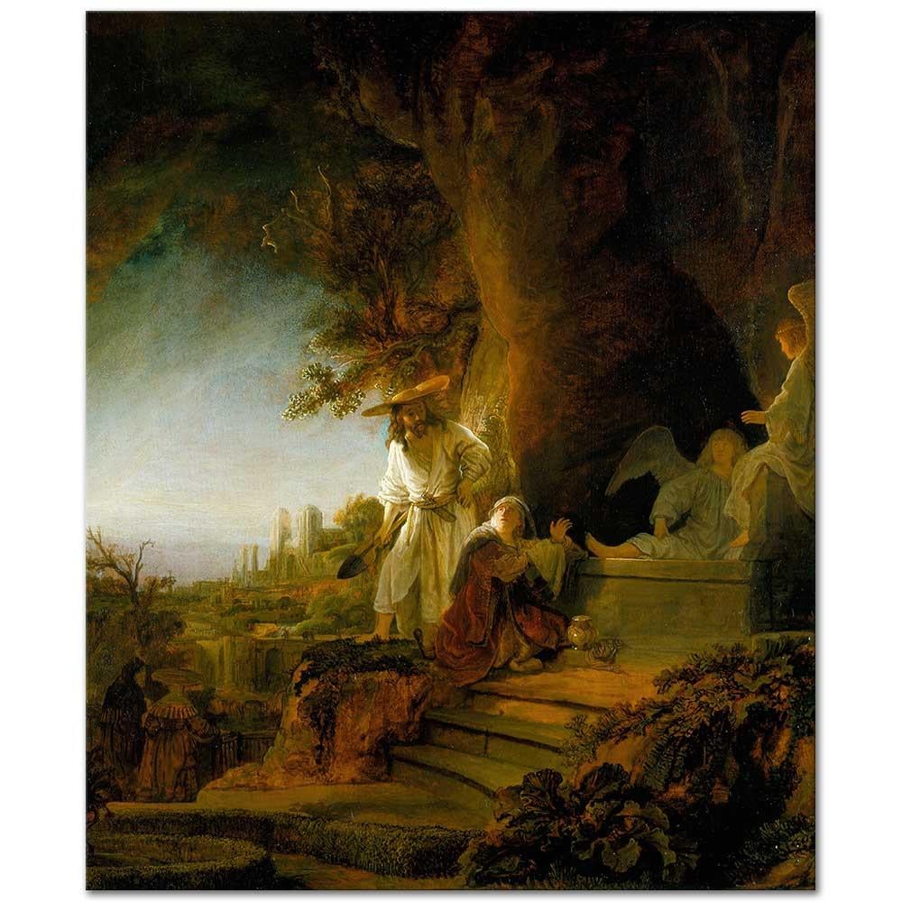 Rembrandt van Rijn İsa ve Azize Mary Magdelen Mezarlıkta Kanvas Tablo
