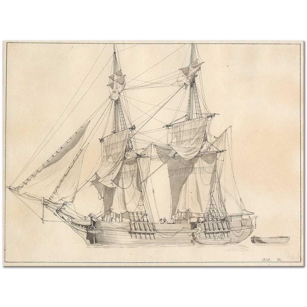 Christoffer Wilhelm Eckersberg En Brig Tørrer Sejl Art Print