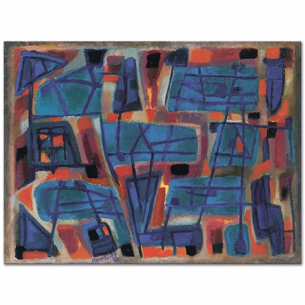 Alfred Manessier Mavi Kırmızı Kompozisyon Kanvas Tablo