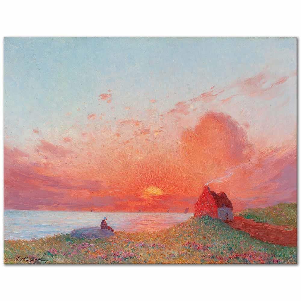 Ferdinand du Puigaudeau Croisic Yakınlarında Gün Batımı Kanvas Tablo