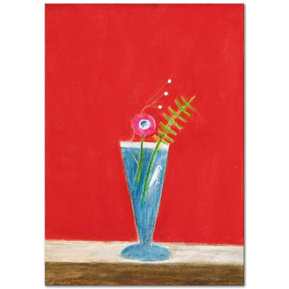 Craigie Aitchison Mavili Beyazlı ve Kuşlu Vazo Kanvas Tablo