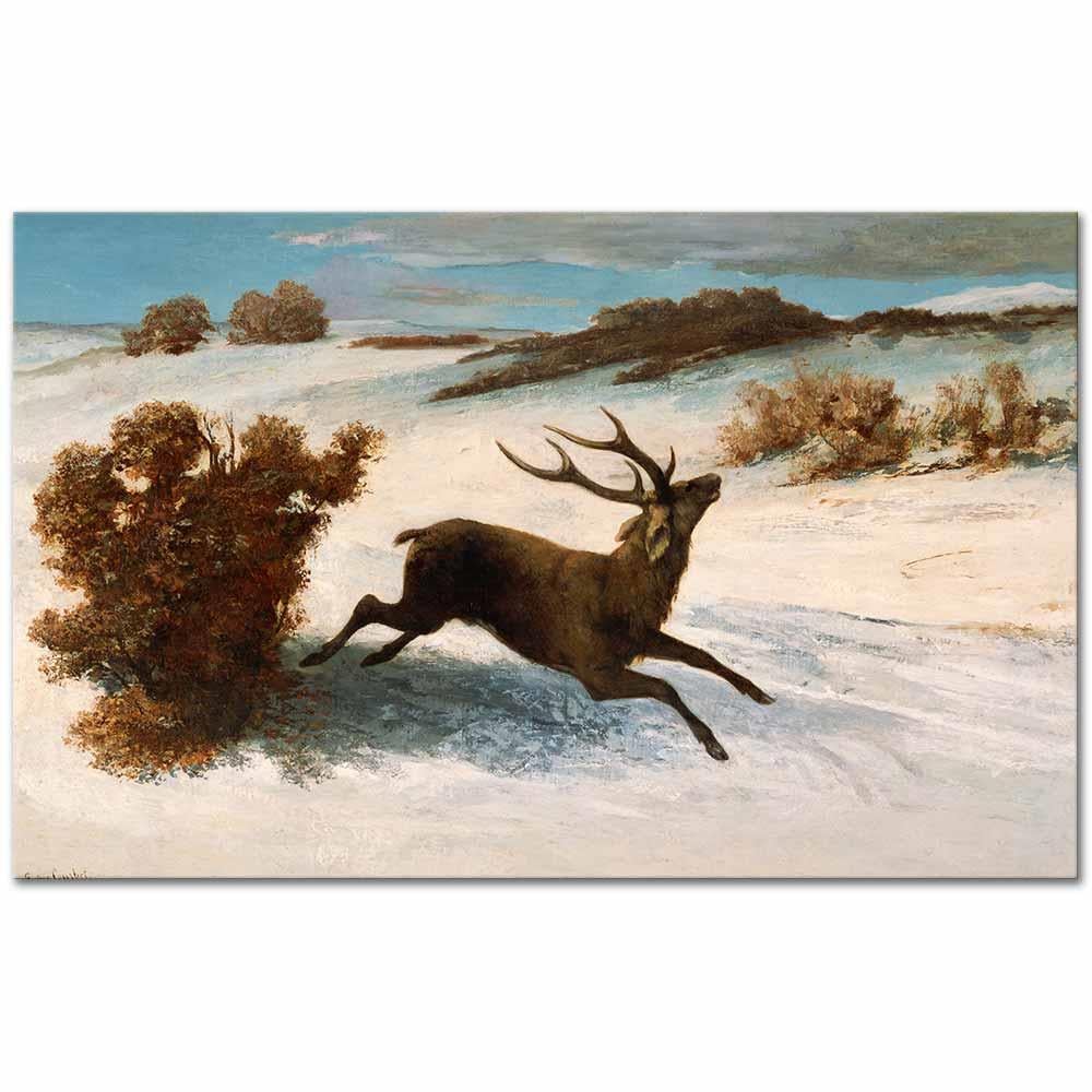 Gustave Courbet Karda Koşan Geyik Kanvas Tablo