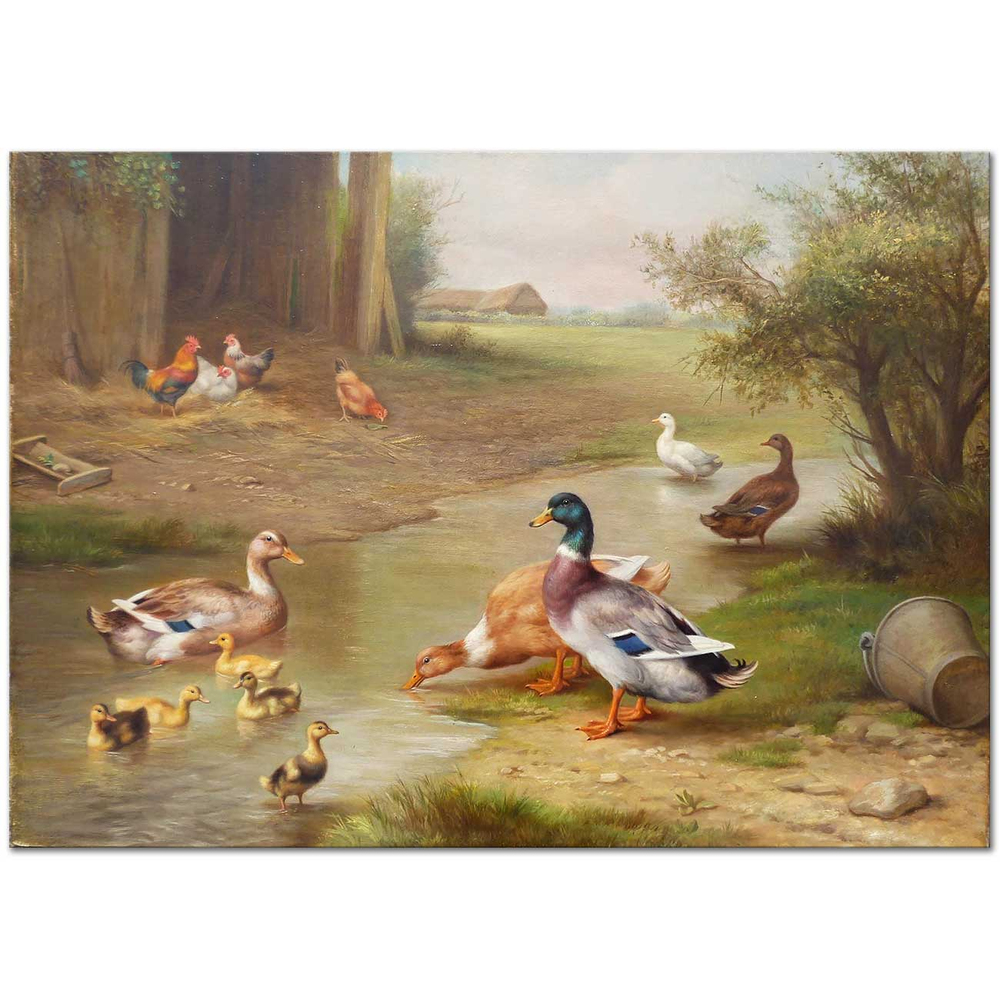 Edgar Hunt Tavuklar ve Ördekler Kanvas Tablo