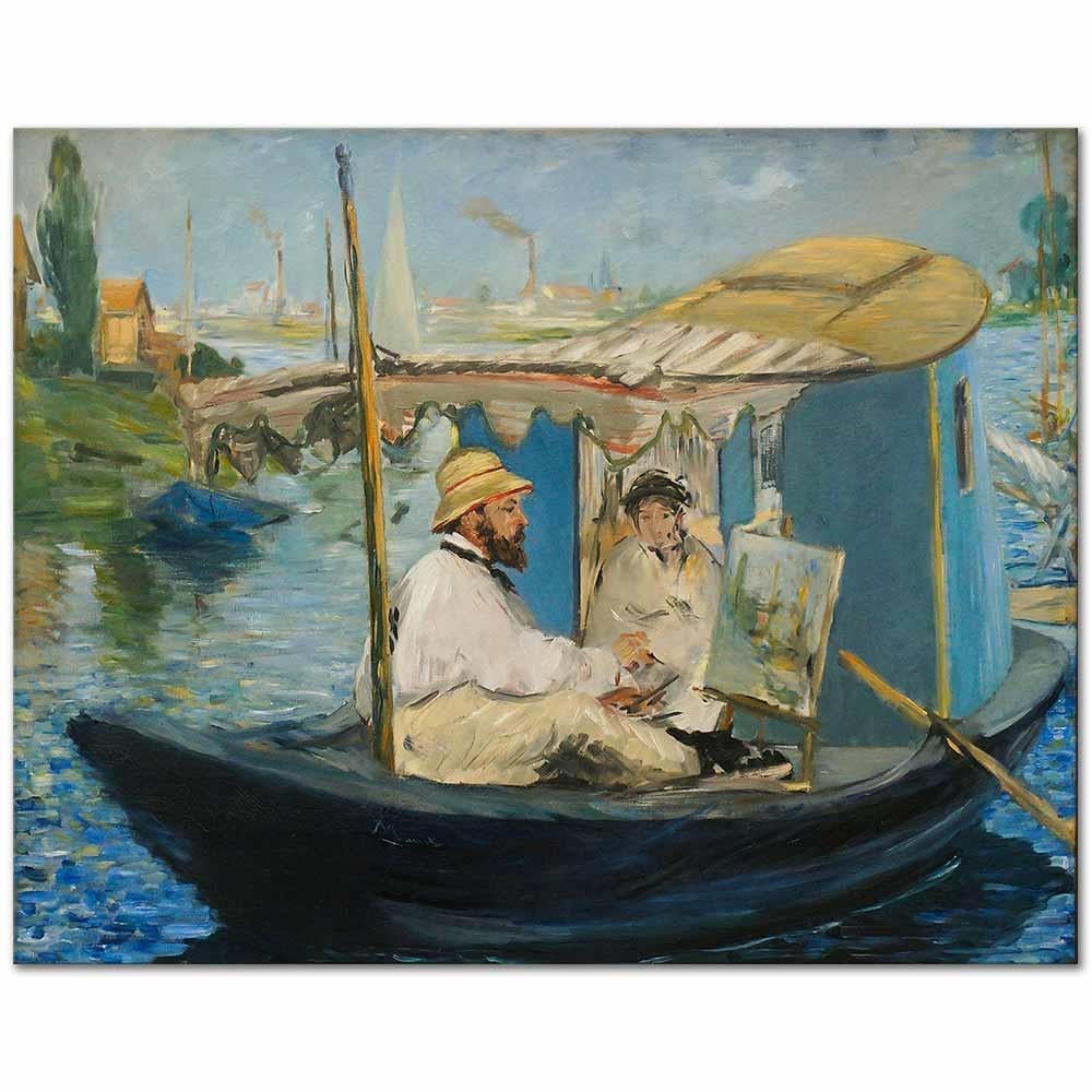 Edouard Manet Claude Monet Yüzen Atölyesinde Kanvas Tablo