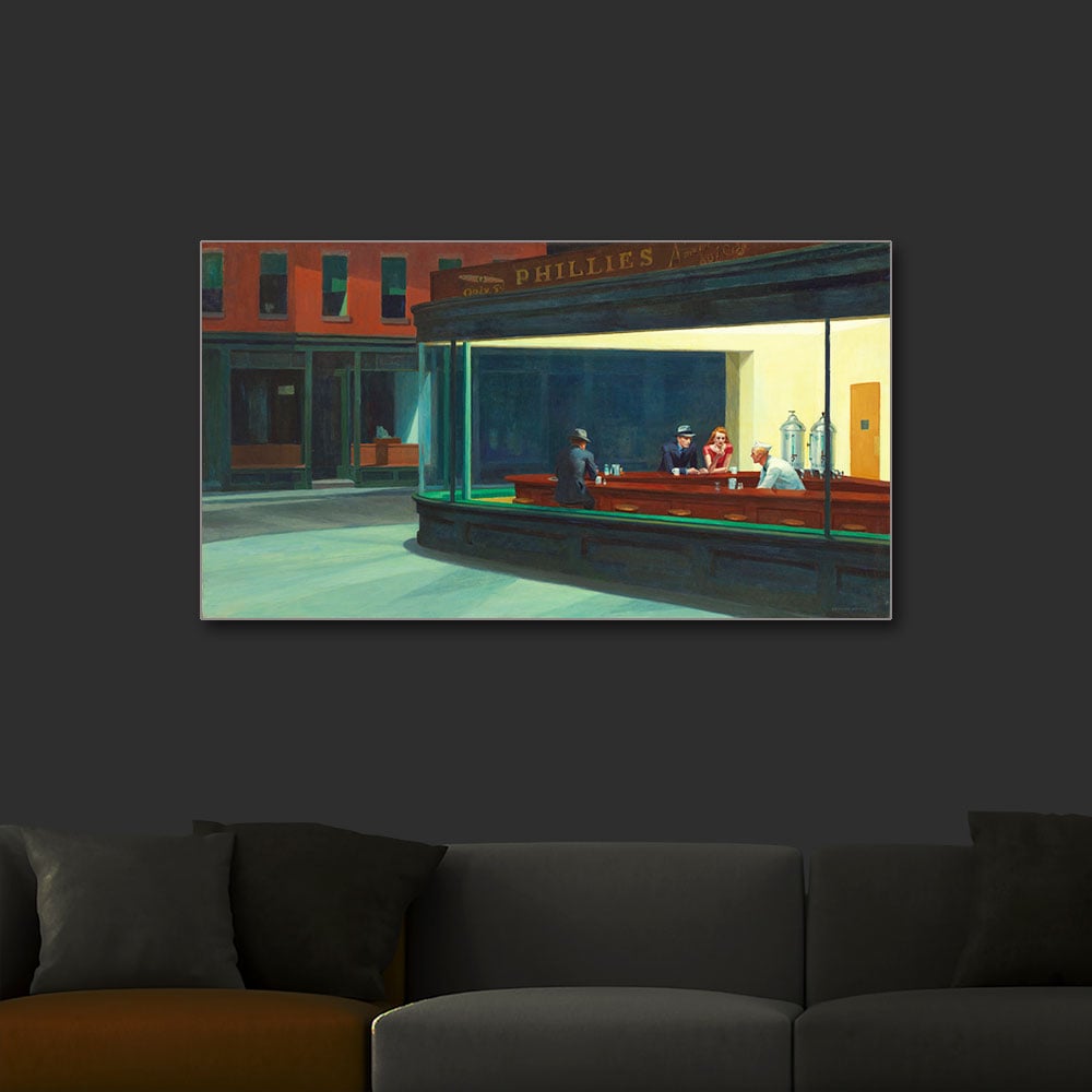 Edward Hopper Gece Kuşları Işıklı Tablo