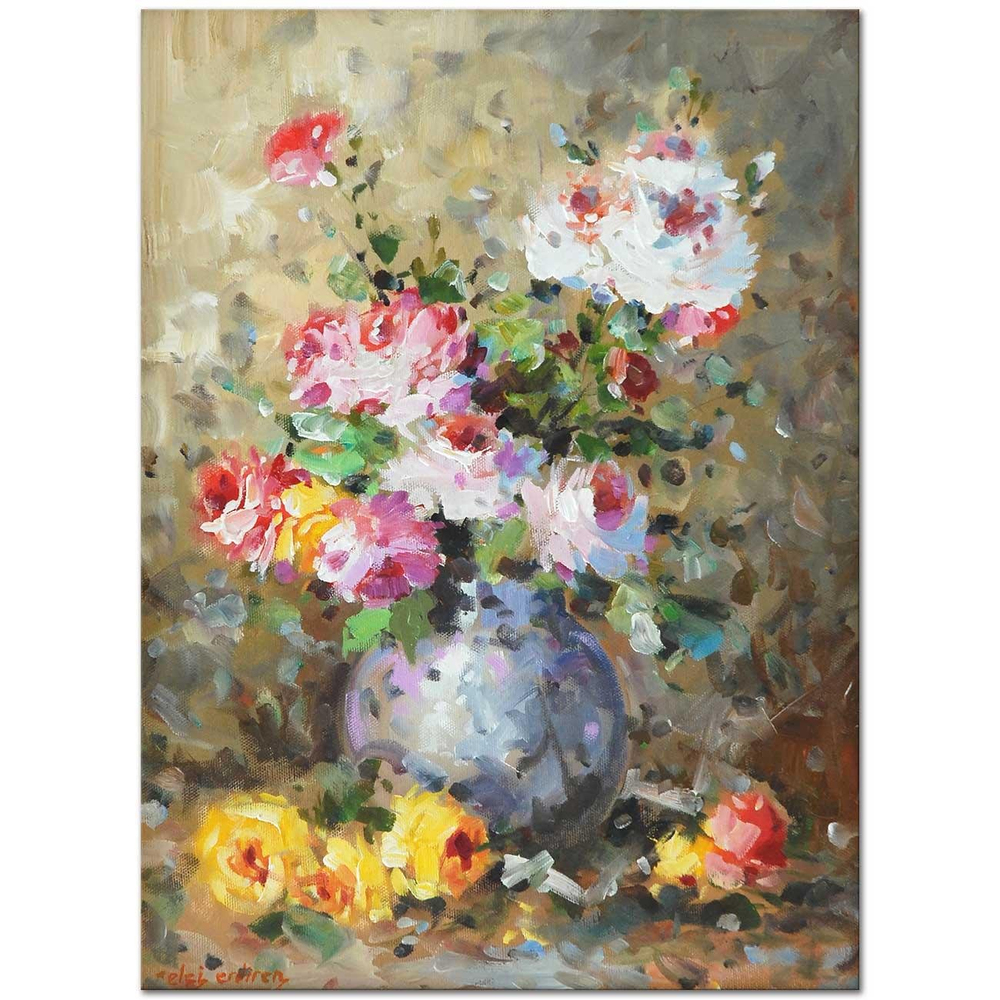 Elçi Erdiren Gri Vazoda Güller Kanvas Tablo
