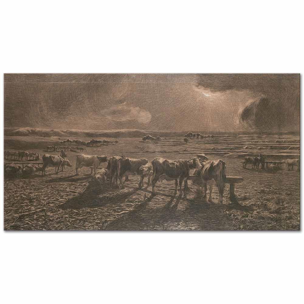 Giovanni Segantini Akşam Vakti Otlayan Hayvanlar Kanvas Tablo