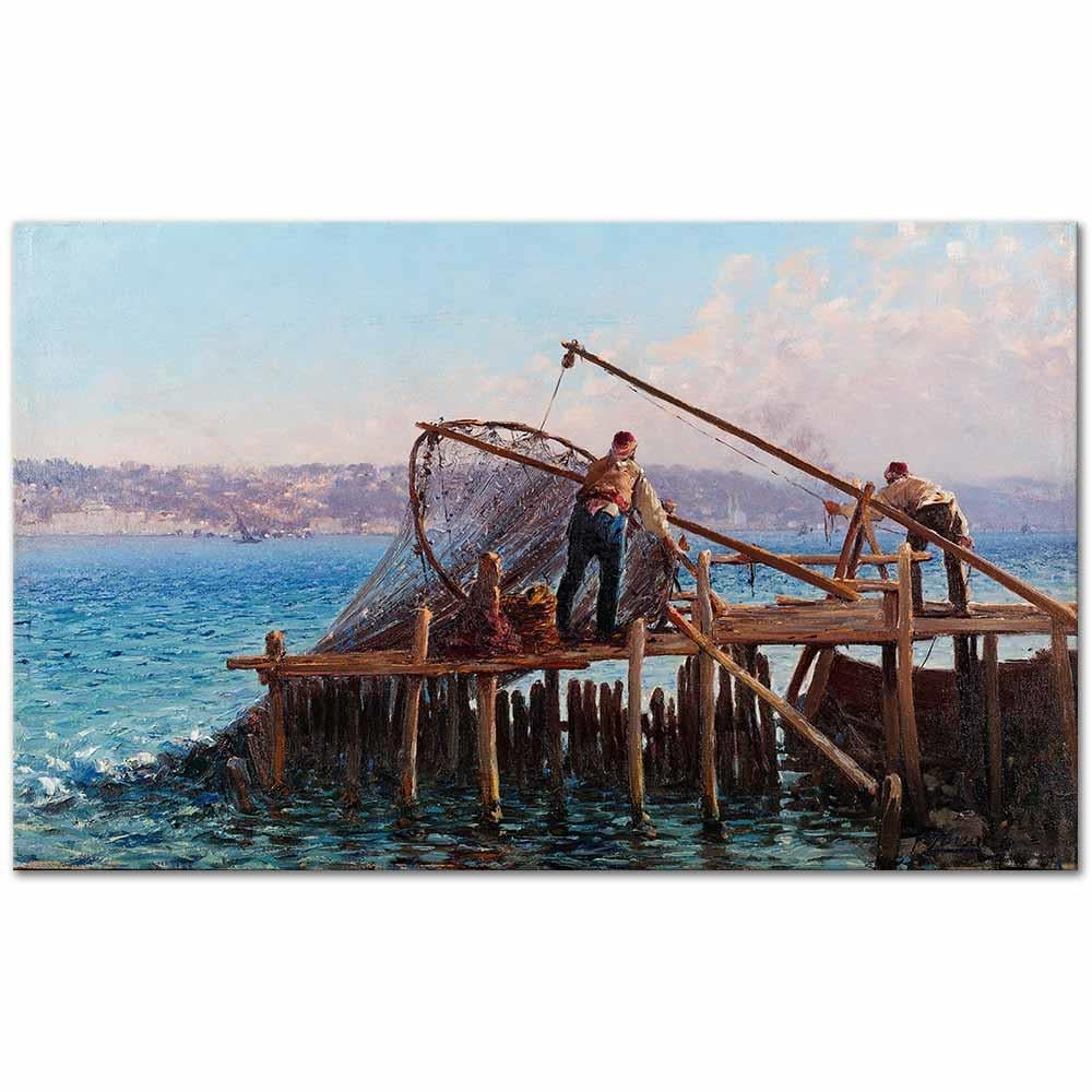 Fausto Zonaro Ağ Toplayan Balıkçılar Kanvas Tablo