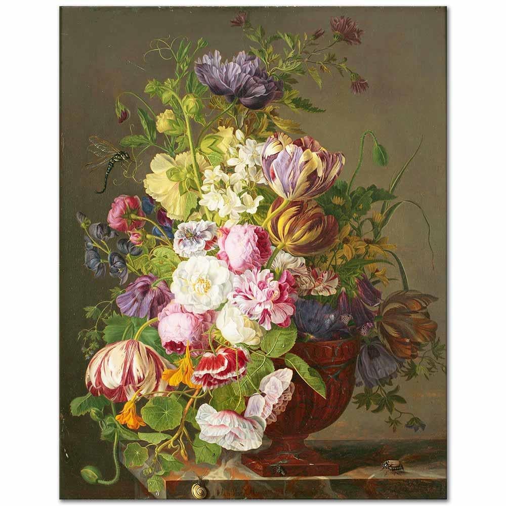 Jan Frans van Dael Vazoda Laleler ile Çiçekler Kanvas Tablo