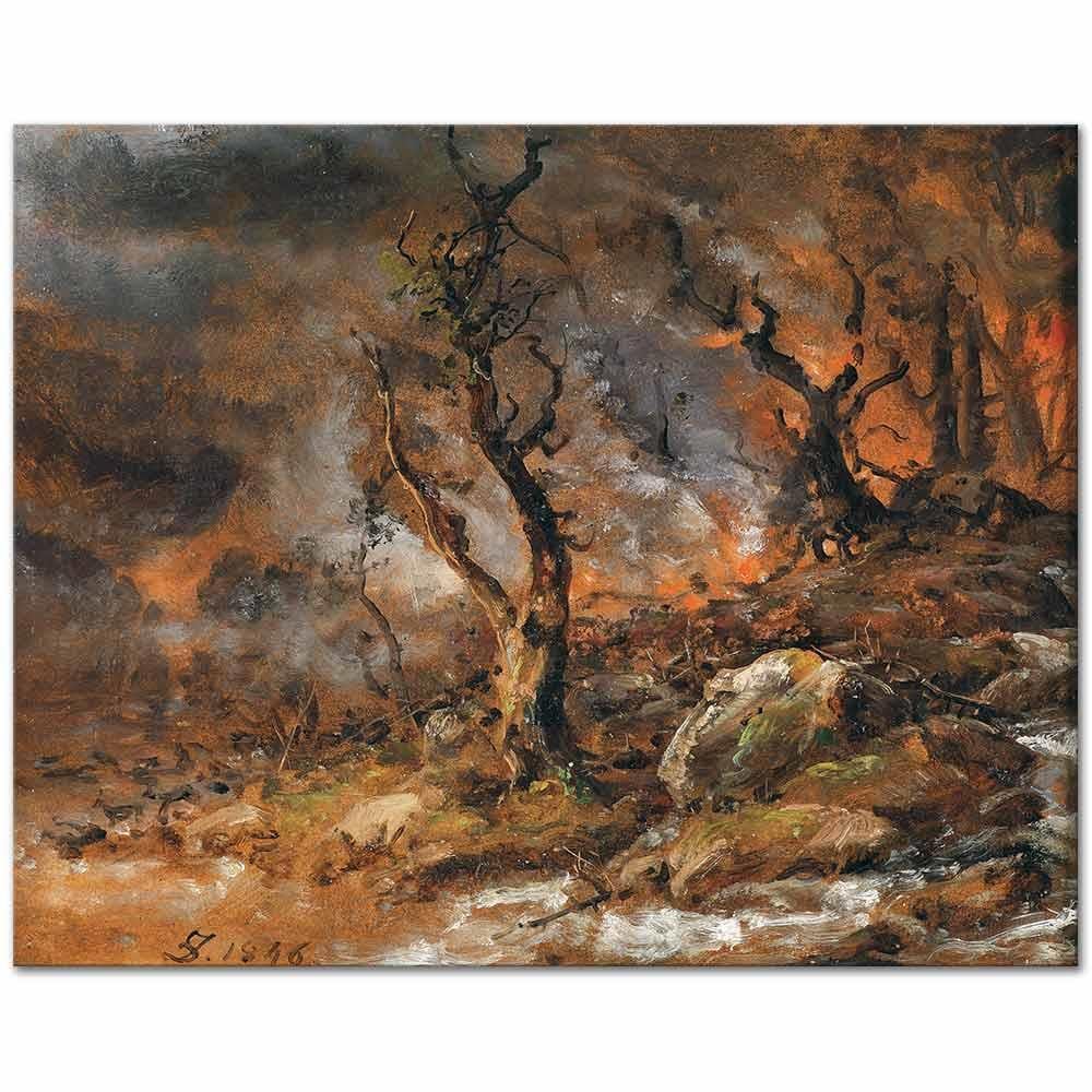Johan Christian Dahl Orman Yangını Kanvas Tablo