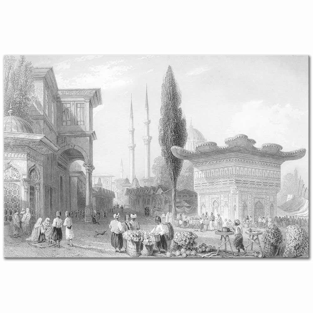 William Henry Bartlett Tophane Çeşmesi ve Pazar Yeri Kanvas Tablo