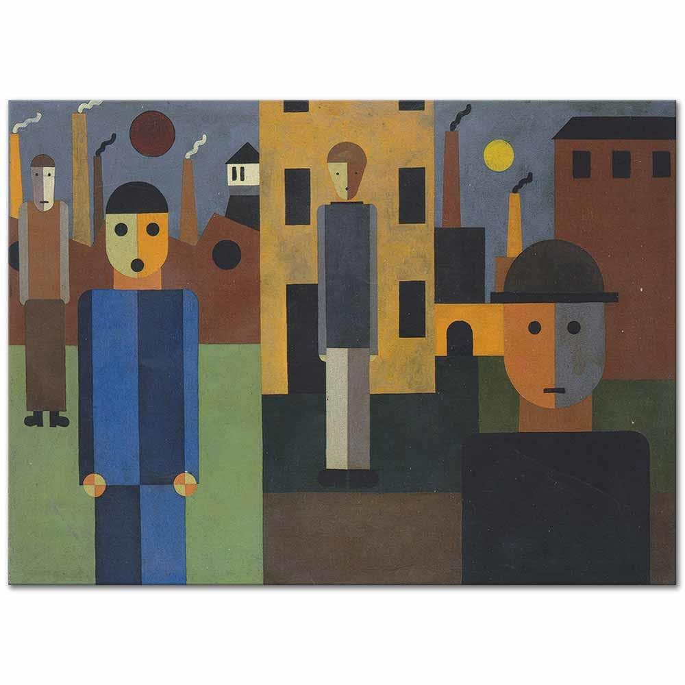 Franz Wilhelm Seiwert Fabrikaların Önünde Dört Adam Kanvas Tablo