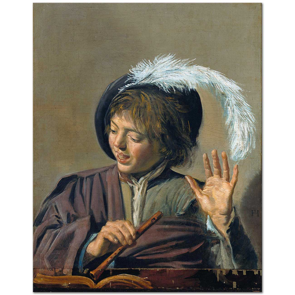 Frans Hals Şarkı Söyleyen Çocuk Flütü ile Kanvas Tablo