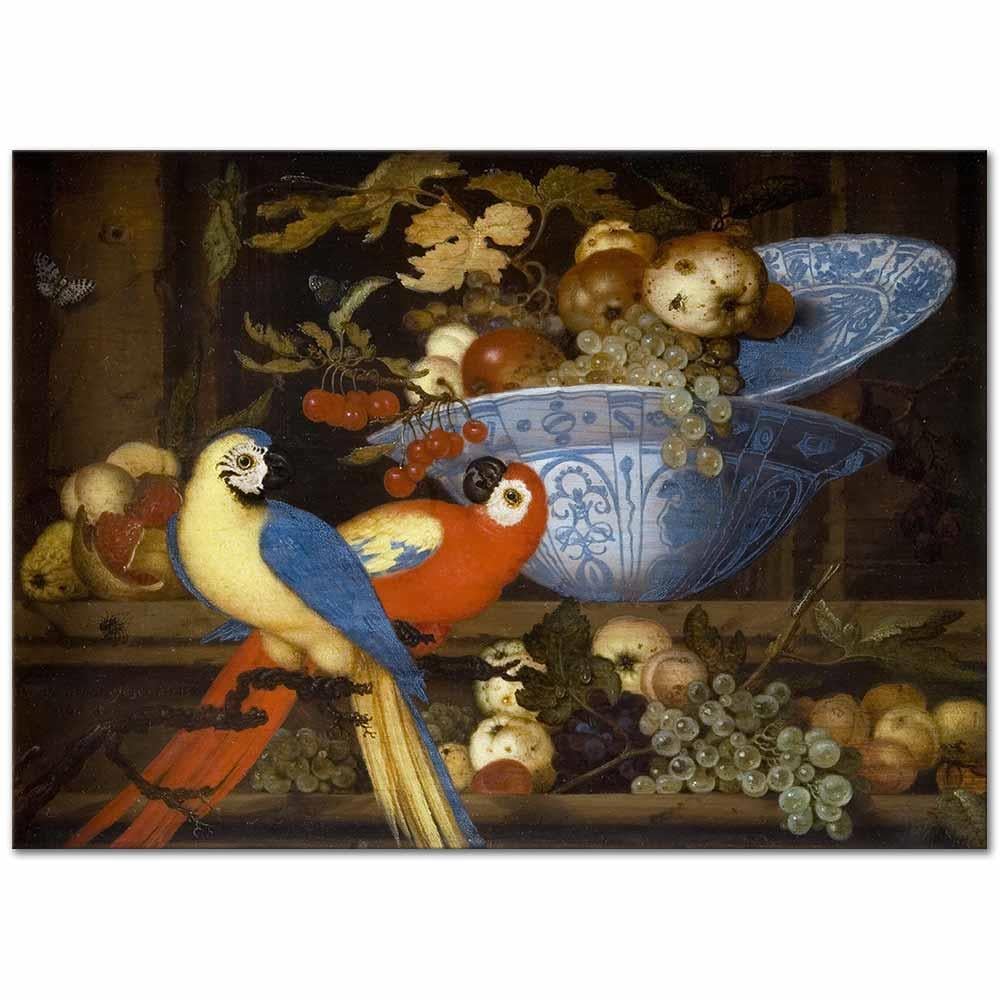 Balthasar van der Ast İki Papağan ile Meyveli Natürmort Kanvas Tablo