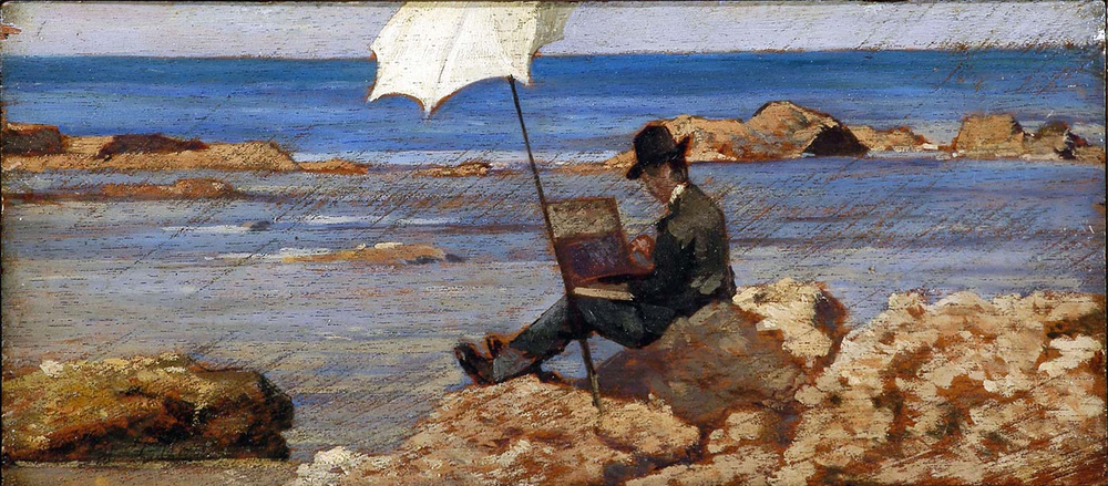 Giovanni Fattori Silvestro Lega Kayalıklarda Resim Yaparken Kanvas Tablo