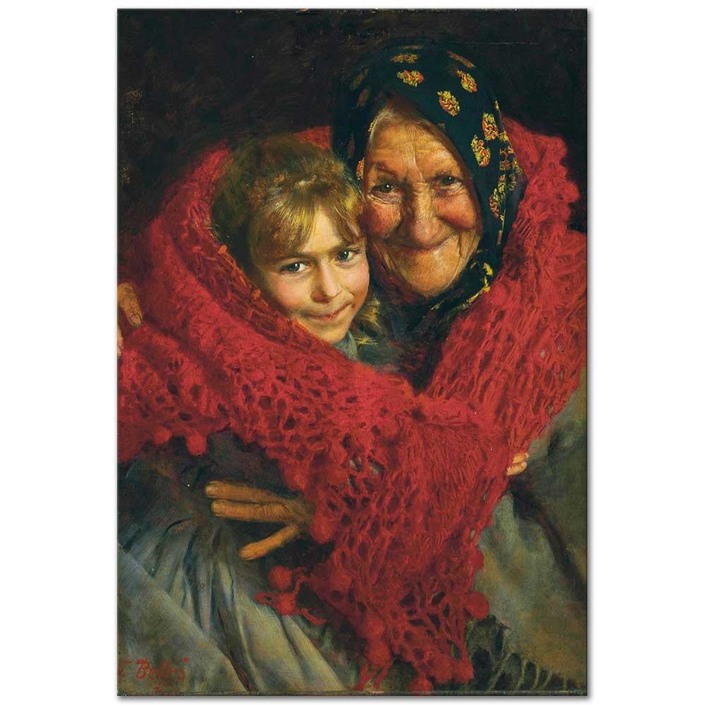 Gaetano Bellei Anneanne ve Torunu Kanvas Tablo